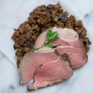 Lamsbout met tapenade van aubergine